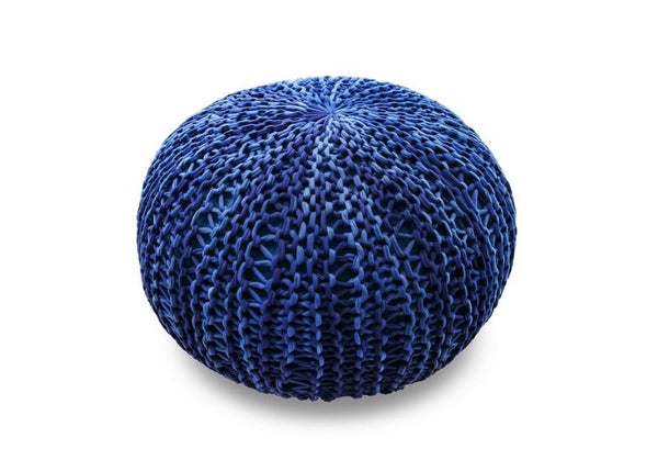 The Earth Company - 100% Cotton Pouf, Neeladari Blue