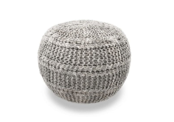 The Earth Company  - Hand Knitted Wool Pouf, Gray