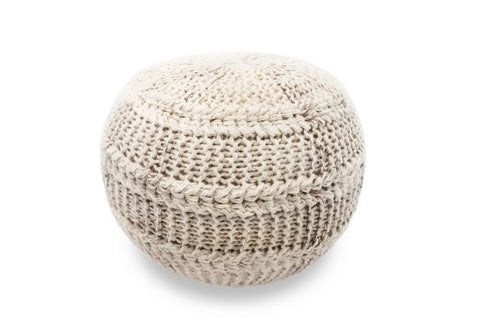 The Earth Company - Hand Knitted Wool Pouf, Ivory