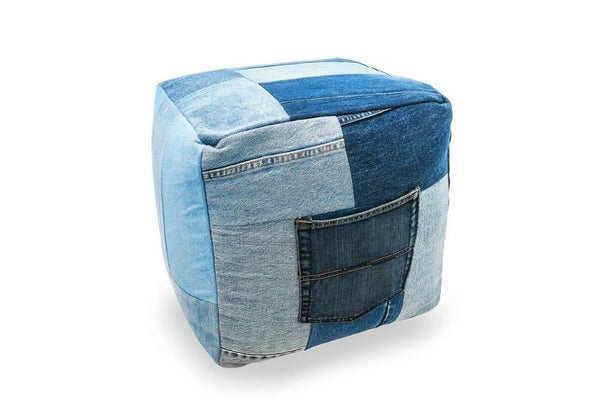 The Earth Company - Hand-Patched 100% Recycled Denim Ottoman